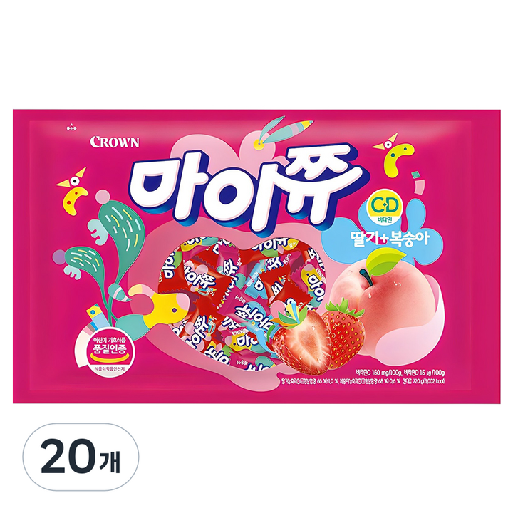 마이쮸 딸기 복숭아 츄잉캔디, 720g, 20개