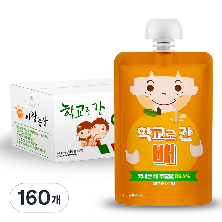 아람농장 학교로 간 주스, 100ml, 160개, 배도라지
