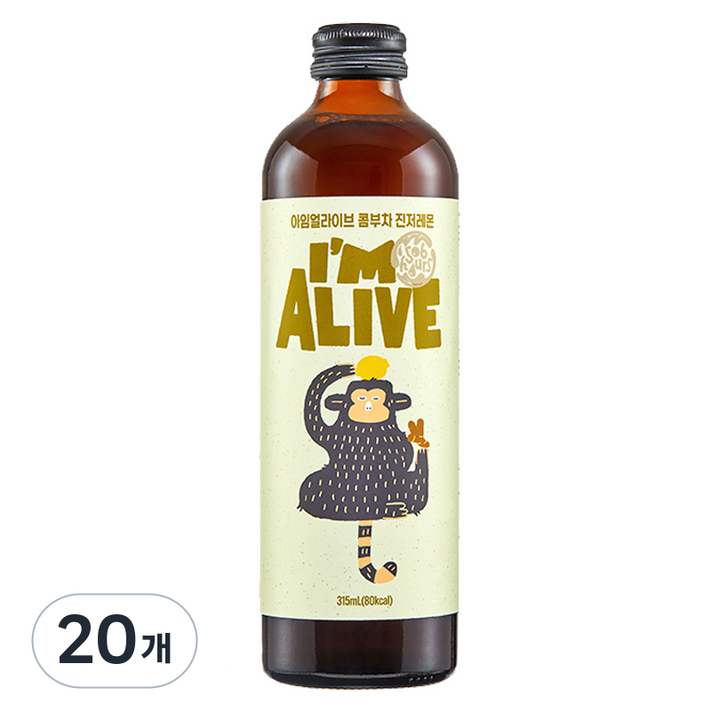 아임얼라이브 콤부차 유리병 진저레몬, 315ml, 20개