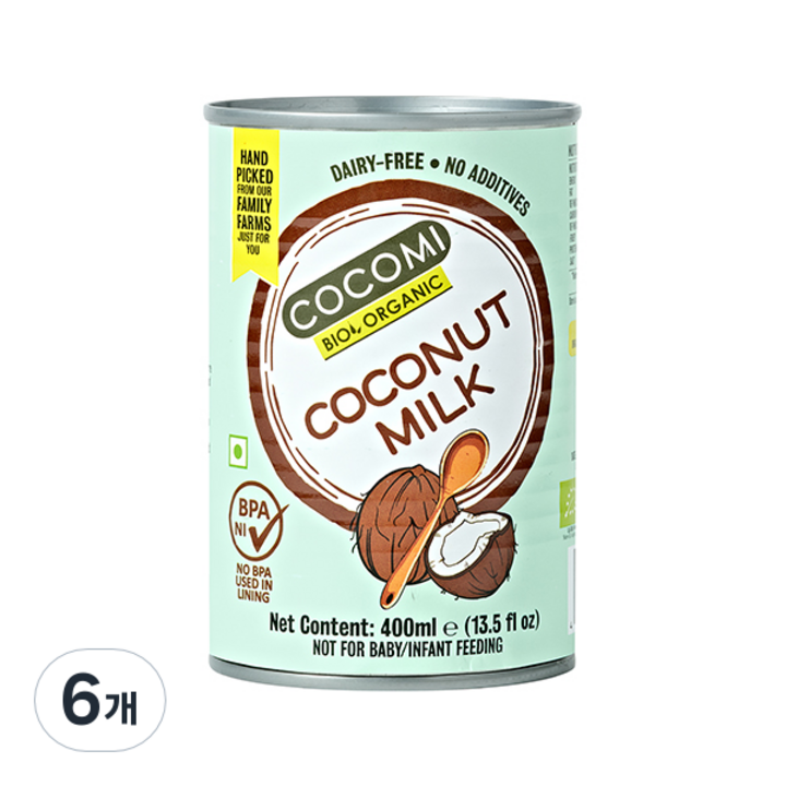 COCOMI 유기농 코코넛 밀크, 400ml, 6개