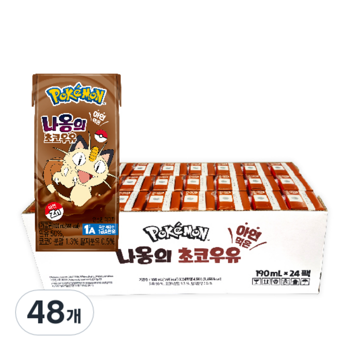 삼립 포켓몬 나옹의 초코 우유, 190ml, 48개