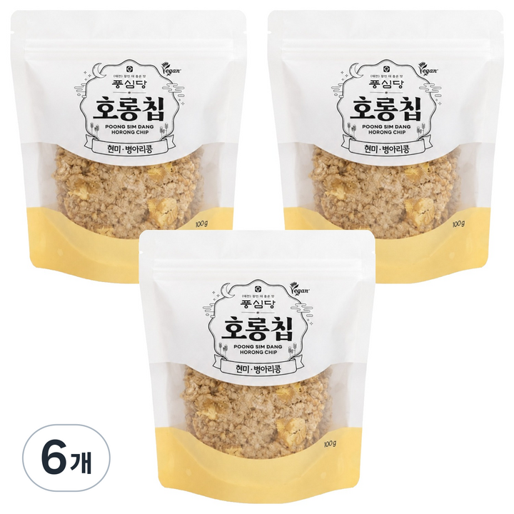 풍심당 호롱칩 현미 병아리콩 누룽지 과자 칩, 100g, 6개