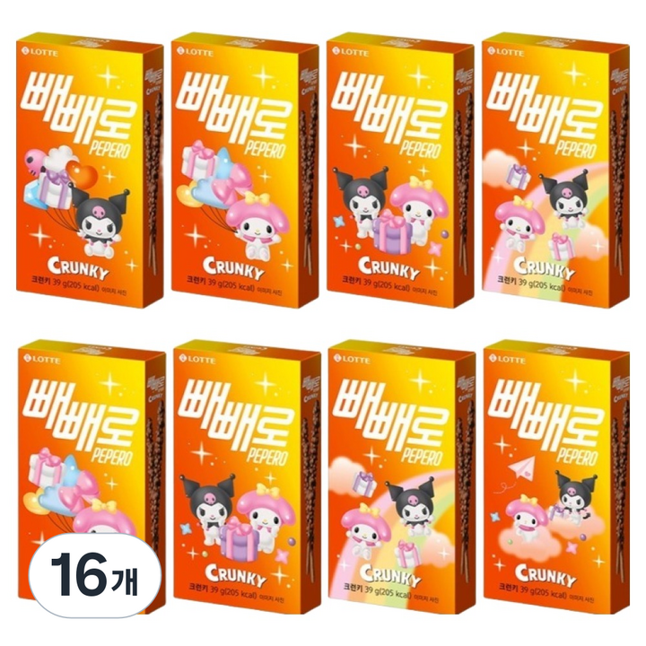 빼빼로 크런키 막대과자 쿠로미 마이멜로디, 39g, 16개