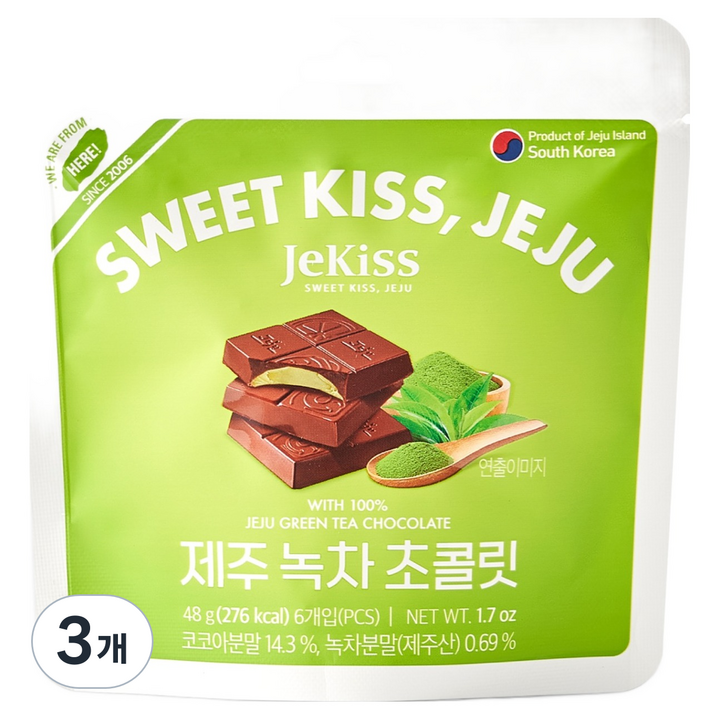 제키스 제주 녹차 초콜릿 6p, 48g, 3개