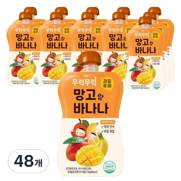 이유케어스 유아용 무럭무럭 과일 퓨레, 망고 + 바나나 혼합맛, 48개, 100g