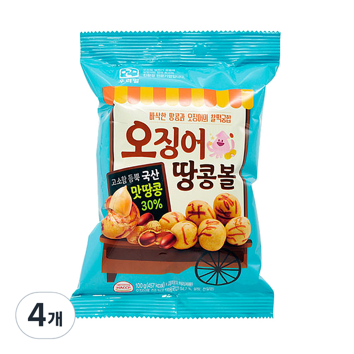 우리밀 유아용 오징어 땅콩볼, 땅콩맛, 100g, 4개