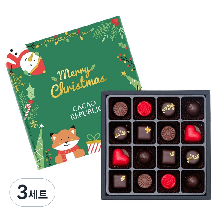 카카오리퍼블릭 크리스마스 에디션 넛티플레져 수제초콜릿 4종 x 3p + 2종 x 2p 세트 160g, 3세트