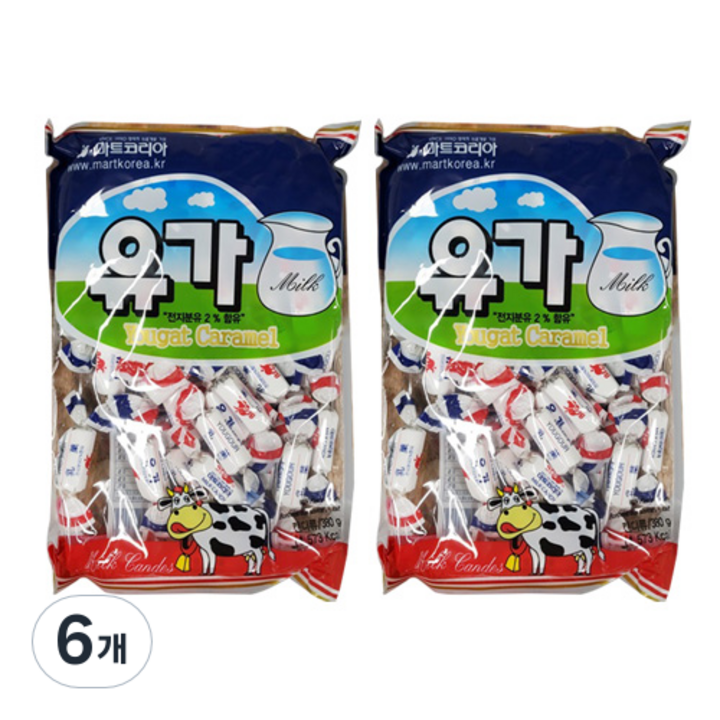 리소하우스 대용량 입가심 유가 카라멜 사탕, 380g, 6개