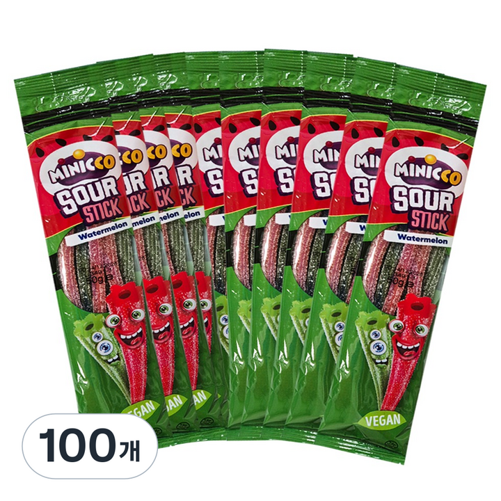 미니꼬 사우어 롱롱 스틱 비건젤리 수박향, 50g, 100개