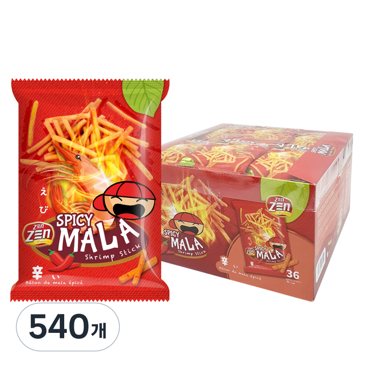 젠젠 마라 쉬림프 시즈닝 스틱 과자, 15g, 540개