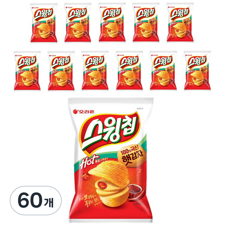 오리온 스윙칩 볶음고추장맛, 60g, 60개