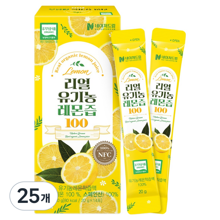 네이처드림 리얼 유기농 레몬즙 100 14p, 280g, 25개