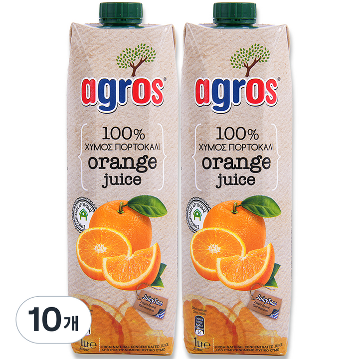 아그로스 100% 오렌지주스, 10개, 1L