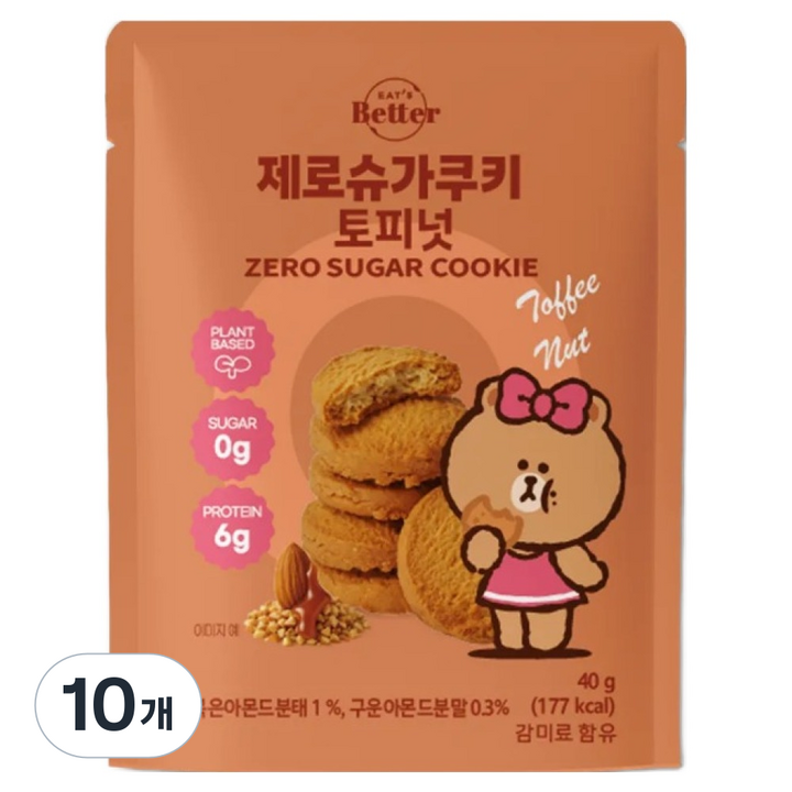잇츠베러 제로슈가쿠키 토피넛, 40g, 10개