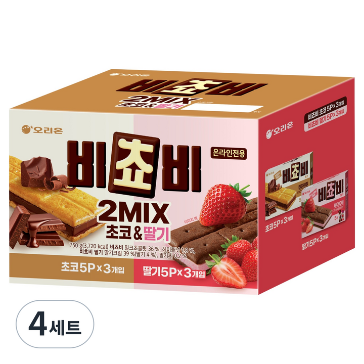 오리온 비쵸비 초코맛 125g x 3p + 딸기맛 125g x 3p 세트, 4세트
