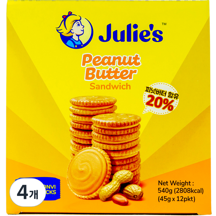 줄리스 피넛버터 샌드위치 12p, 540g, 4개