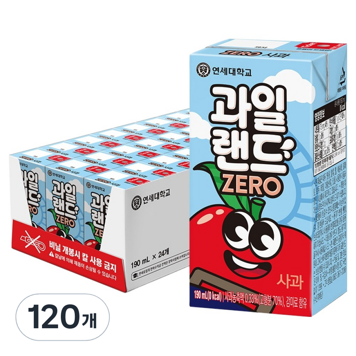 연세유업 연세우유 과일랜드 제로 사과, 120개, 190ml