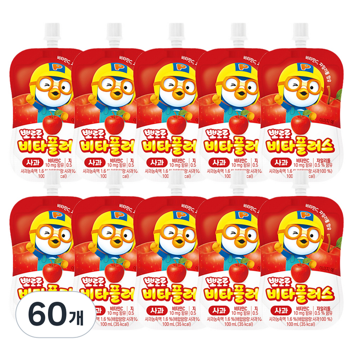 뽀로로 비타플러스 음료 사과, 60개, 100ml
