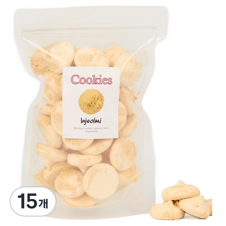 아리감성 인절미 머랭쿠키 지퍼팩형, 15개, 고소한 인절미 700ml, 70g