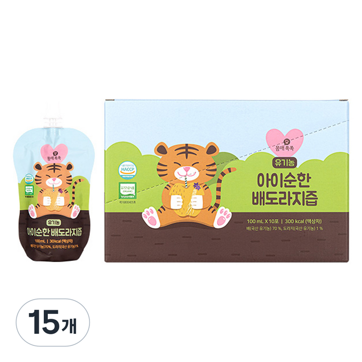몸애쏙쏙 유기농 아이순한 배도라지즙 10p, 1L, 15개