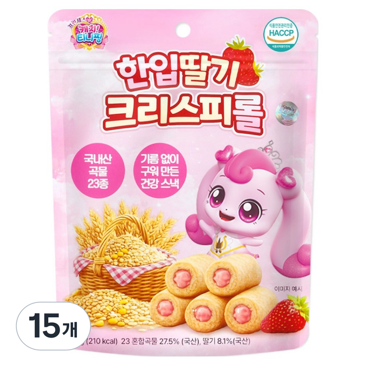 리더스인팜 캐치티니핑 프린세스 한입 딸기 크리스피롤, 딸기맛, 40g, 15개
