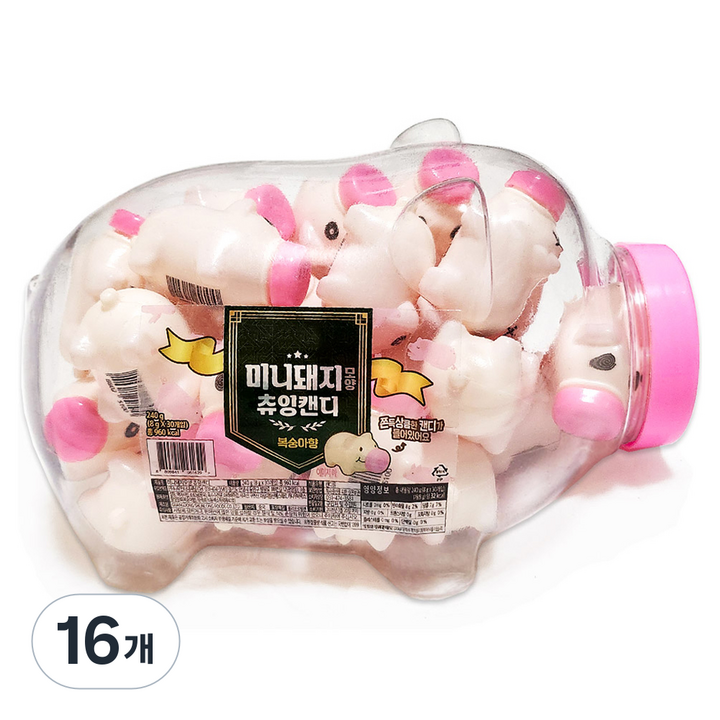 미니 돼지 모양 츄잉 캔디, 240g, 16개