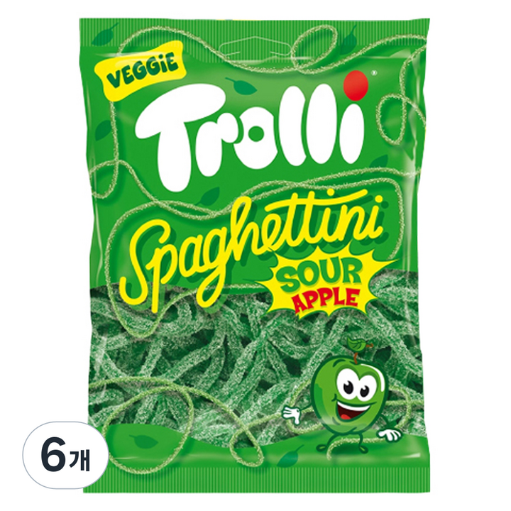 트롤리 스파게티니 사우어 애플향 츄잉젤리, 100g, 6개