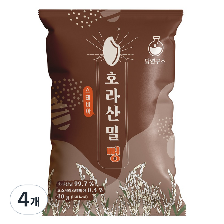 당연구소 스테비아 호라산밀 뻥 스낵, 40g, 4개