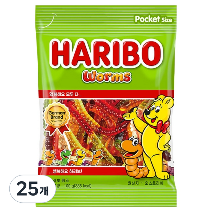하리보 웜즈 젤리, 100g, 25개