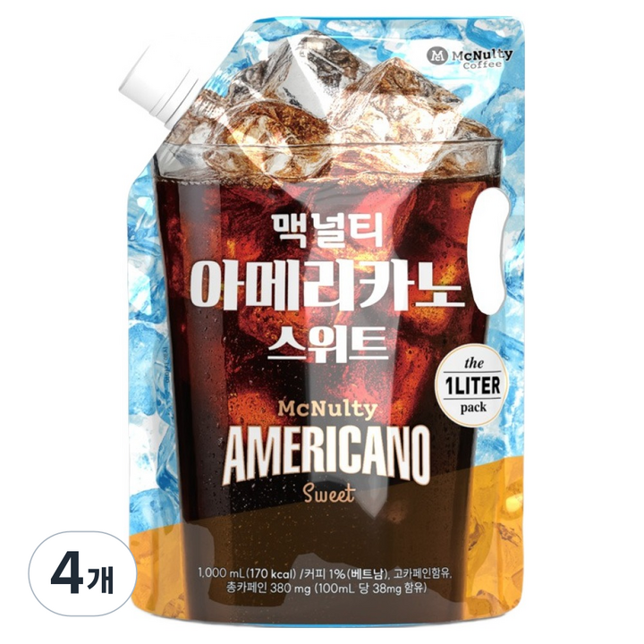 맥널티커피 아이스 아메리카노 스위트, 1L, 4개