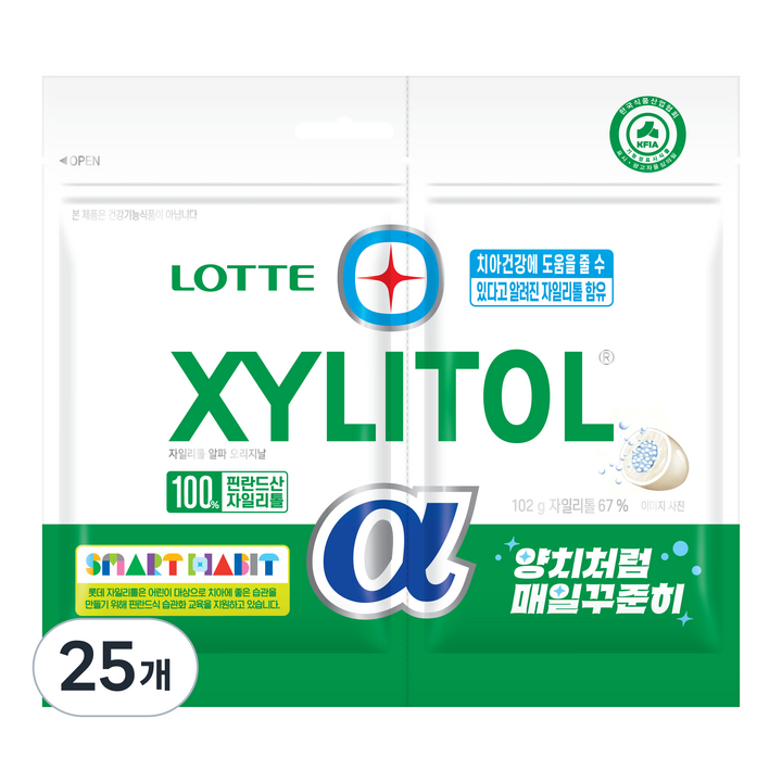 롯데자일리톨 알파 오리지날 껌 리필, 102g, 25개