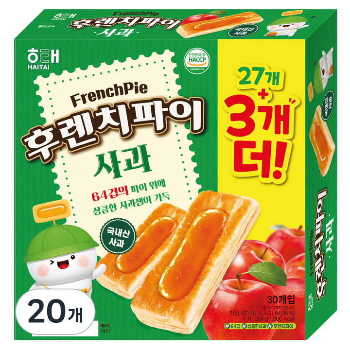 해태제과 후렌치파이 사과, 384g, 20개