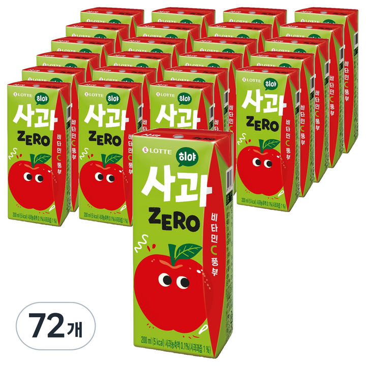 롯데칠성음료 히야 제로 사과, 72개, 200ml
