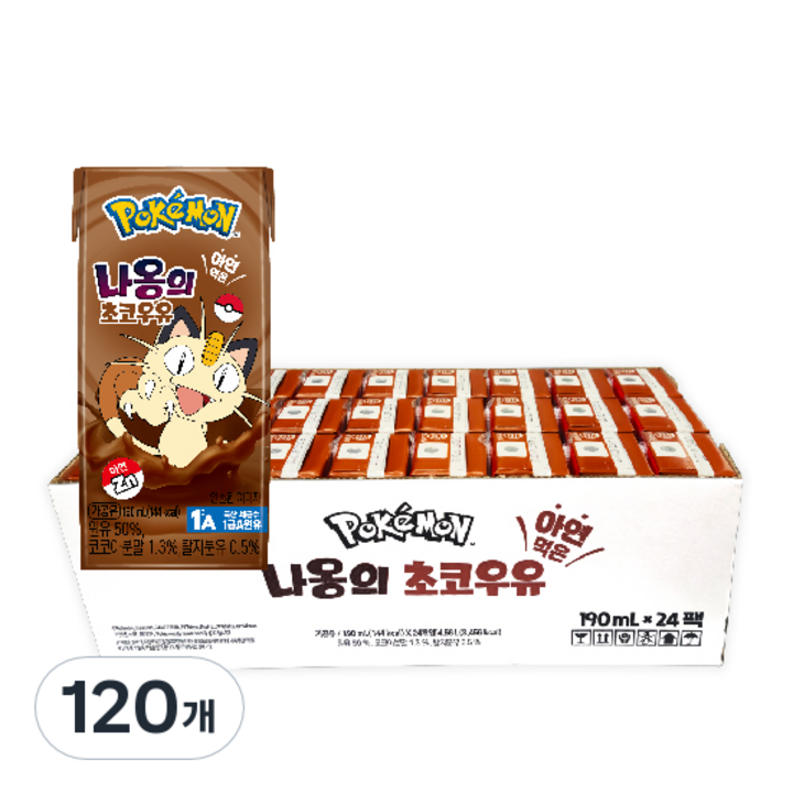 삼립 포켓몬 나옹의 초코 우유, 190ml, 120개