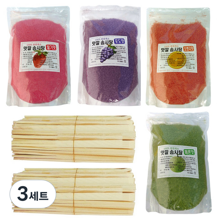 맛깔 슈가 솜사탕 설탕 1kg x 4종 나무스틱 400p 세트, 3세트, 4kg
