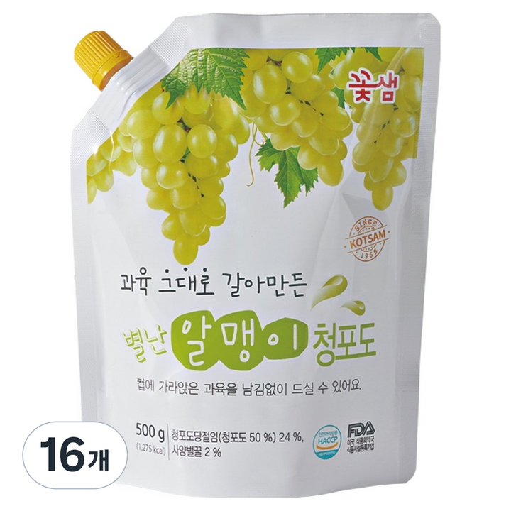 꽃샘 별난알맹이 청포도 음료베이스, 500g, 16개
