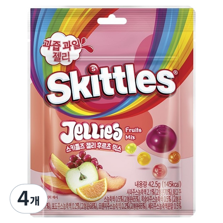 스키틀즈 젤리 후르츠 믹스, 42.5g, 4개