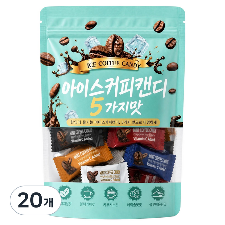 담은재 씹어먹는 비타민C 아이스 민트 커피 캔디 5가지맛, 200g, 20개