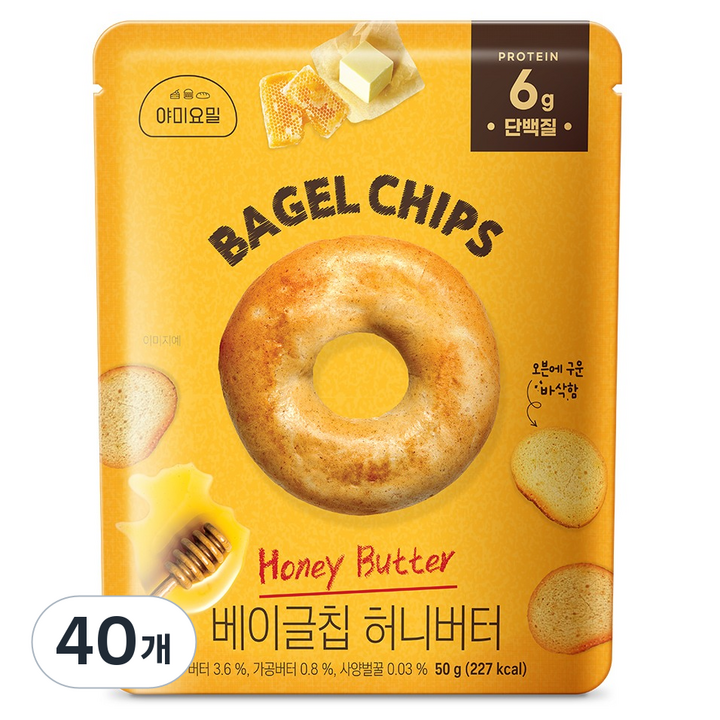야미요밀 베이글칩 허니버터, 50g, 40개