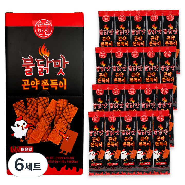 순수한집 불닭맛 곤약 쫀드기 25g x 20p + 시즈닝 8g 세트, 6세트