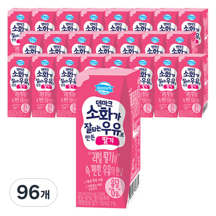 덴마크 소화가 잘되는 우유로 만든 딸기, 190ml, 96개