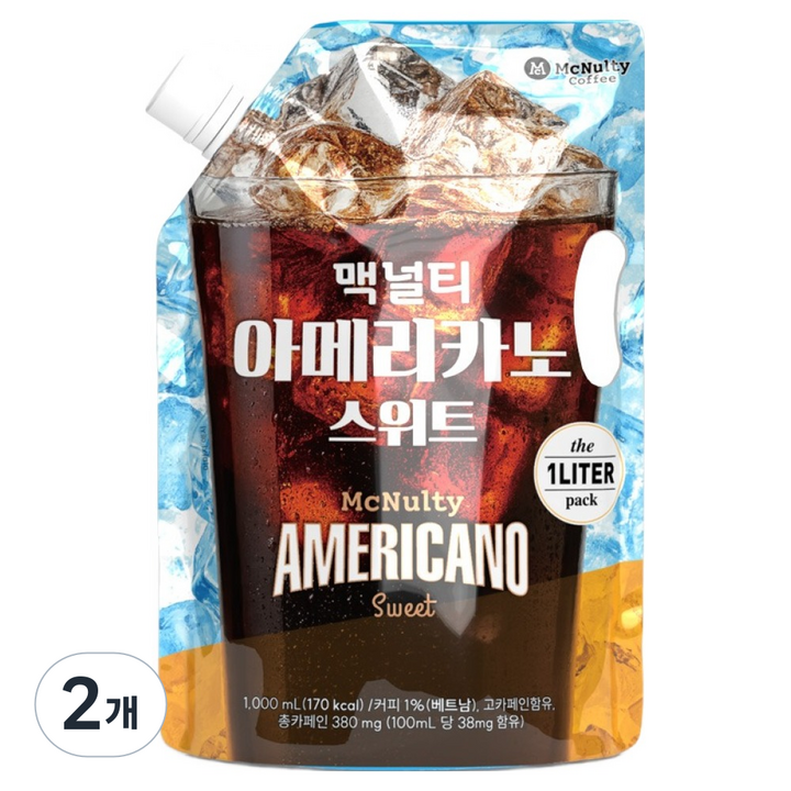 맥널티커피 아이스 아메리카노 스위트, 1L, 2개