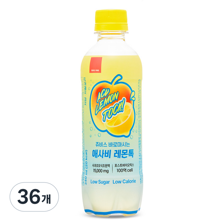 JUVIS 바로마시는 애사비 레몬톡 스파클링 탄산음료, 36개, 340ml