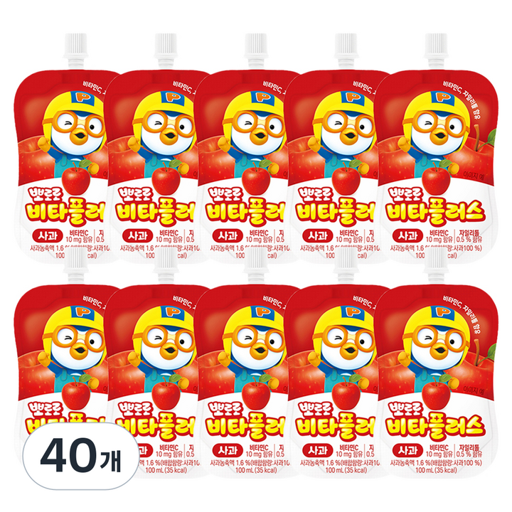 뽀로로 비타플러스 음료 사과, 40개, 100ml
