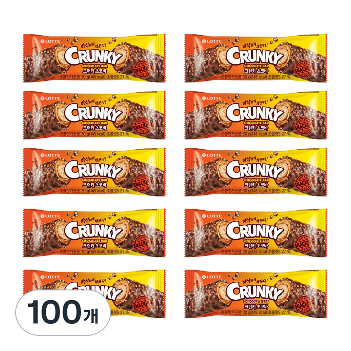 롯데웰푸드 크런키 초코바, 30g, 100개