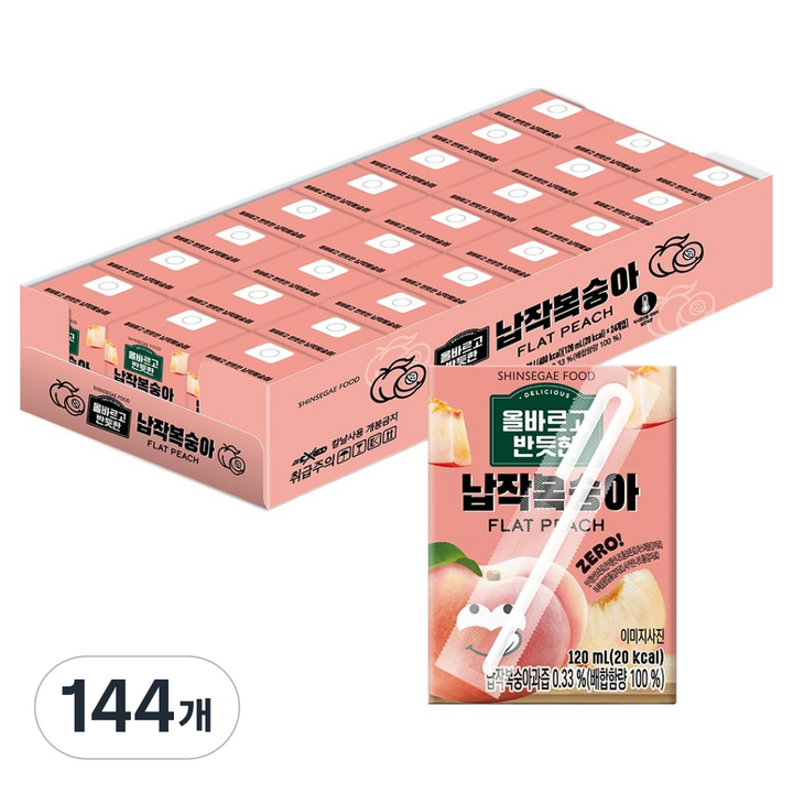신세계푸드 올바르고반듯한 납작복숭아, 144개, 120ml