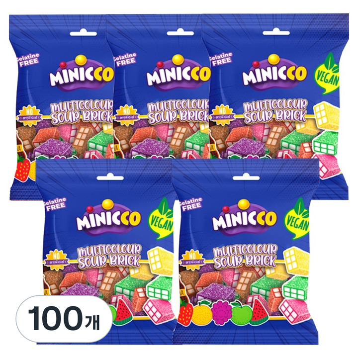 미니꼬 멀티컬러 사우어 브릭 비건젤리, 50g, 100개