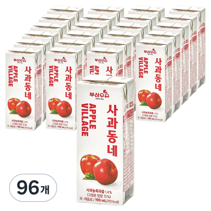 부산우유 사과동네, 180ml, 96개