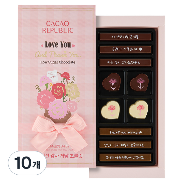 카카오리퍼블릭 카네이션 감사 저당 초콜릿 100g, 10개
