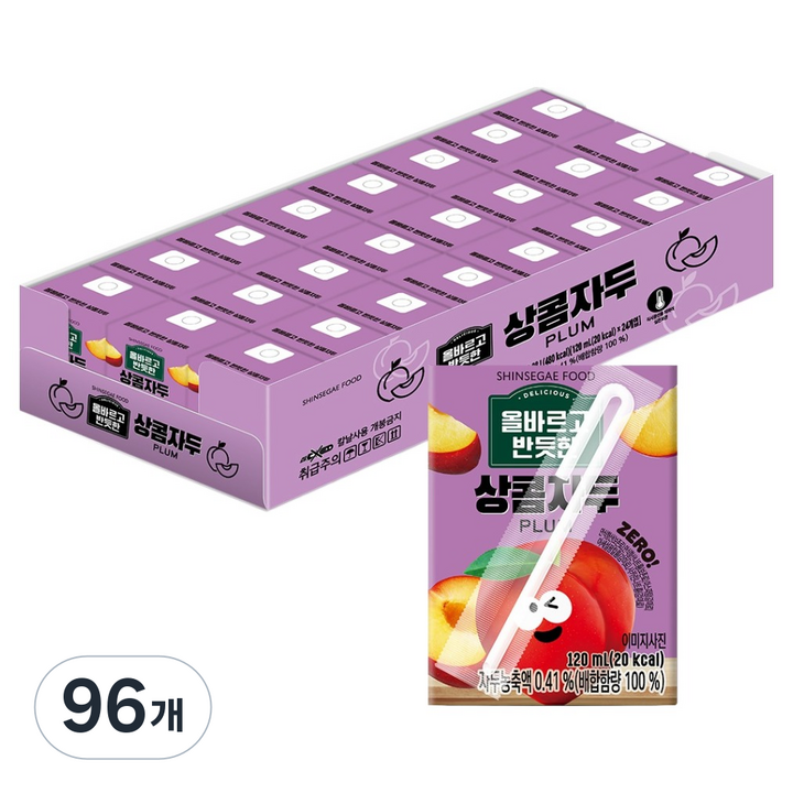 신세계푸드 올바르고 반듯한 상콤자두, 96개, 120ml